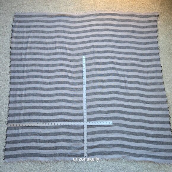 Wool Square Scarf Black & Grey Stripe Lightweight - Picture 10 of 11